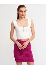 Dilvin 10197 Square Collar Zippered Knitwear Singlet-ecru.