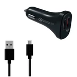 Adaptér do auta WG 2xUSB QC 3.0 (5.4A), 18W + USB-C kabel (7271) čierny adaptér do auta • 2 USB sloty • vhodný pre telefóny so štandardným kompatibiln