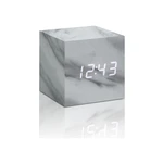 Sivý budík v mramorovom dekore s bielym LED displejom Gingko Cube Click Clock