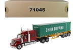 International LoneStar Sleeper Cab Red with Skeleton Trailer and 40 Dry Goods Sea Container "China Shipping" Green "Transport Series" 1/50 Diecast Mo