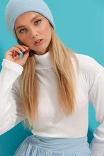 Trend Alaçatı Stili Women's White Turtleneck Corduroy Basic Crop Body Blouse