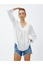 Koton V-Neck Viscose Blouse with Pleat Detailed