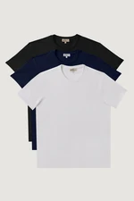 AC&Co / Altınyıldız Classics Men's Black-navy blue-white Slim Fit Narrow Cut Crew Neck Pack of 3 100% Cotton T-Shirts AC&Co / Altınyıldız Classics Men's Black-navy blue-white Slim Fit Narrow Cut Crew Neck Pack of 3 100% Cotton T-Shirts