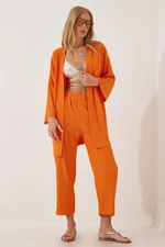 Happiness İstanbul Women's Orange Kimono Pants Knit Set