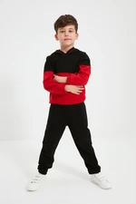 Trendyol Black Color Block Hooded Boy Knitted Thin Tracksuit Set