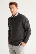 ALTINYILDIZ CLASSICS Men's Anthracite-mélange Anti-Pilling Anti Pilling Fabric Standard Fit Polo Neck Knitwear Sweater.