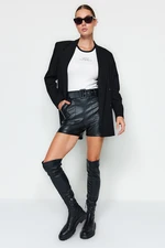 Trendyol Black Faux Leather Belt Woven Shorts