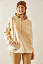 XHAN Cream Kangaroo Pocket & Hooded Fleece Sweatshirt