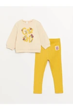 LC Waikiki Crew Neck Long Sleeve Printed Baby Girl's Sweatshirt and Leggings 2-Pair Set
