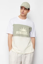 Trendyol Mint Relaxed/Comfortable Cut Text Printed Color Block 100% Cotton Short Sleeve T-Shirt