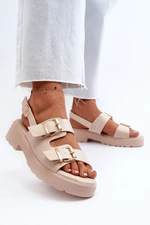 Béžové dámské sandály s přezkami z eko kůže Konanttia