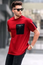 Madmext Claret Red with Pocket Detailed Basic Men's T-Shirt.