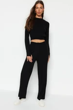 Trendyol Black Crop Corduroy Sweater Bottom-Top Set