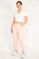 Şans Women's Pink Large Size Jeans with Lace Detail