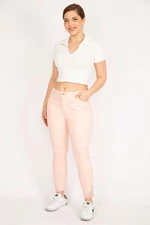 Şans Women's Pink Plus Size Lace Detail Jeans Trousers