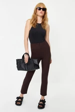 Trendyol Dark Brown Cigarette Skinny Leg Waist Stitch Detail Woven Trousers