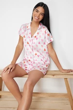 Trendyol Multi Color Satin Heart Shirt-Short Woven Pajamas Set