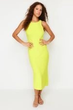 Trendyol Yellow Bodycone/Fitting Halter Neck Stretchy Knitted Maxi Pencil Dress