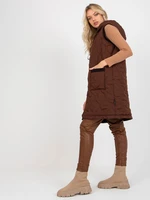 Dark brown women's quilted vest RUE PARIS with hood