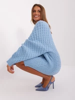 Light blue knitted dress with cables