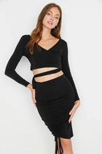 Trendyol Black Elastic Knit Bottom-Top Set with Gathering and Binding Detail