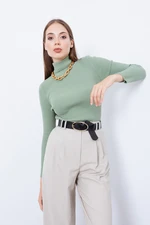 Lafaba Women's Mint Green Turtleneck Knitwear Sweater