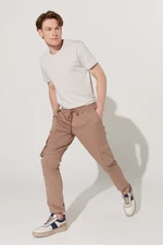 AC&Co / Altınyıldız Classics Men's Mink Elastic Waist And Legs, Slim Fit Slim Fit Slim Fit Cargo Pocket Cotton Flexible Trousers.