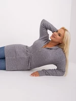 Grey long sweater of a larger size with a zipper