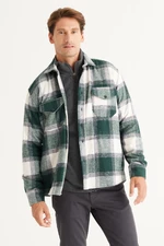 AC&Co / Altınyıldız Classics Men's Khaki-ecru Oversize Loose Cut Button Collar Winter Shirt Jacket