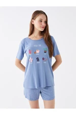 LC Waikiki Round Neck Printed Short Sleeve Women's Shorts Pajamas Set