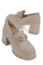 Capone Outfitters Women's Round Toe Classic Buckle Mid Heel Loafer