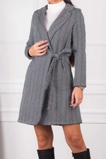 armonika Women's Green Herringbone Pattern Long Stamped Coat