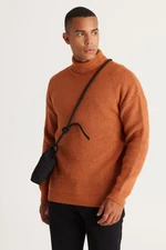 AC&Co / Altınyıldız Classics Men's Cinnamon Oversize Wide-Fit Full Turtleneck Patterned Rayon Soft Textured Knitwear Sweater