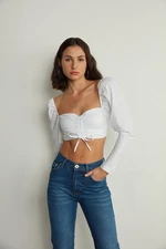 VATKALI Balloon Sleeve Poplin Crop Blouse White