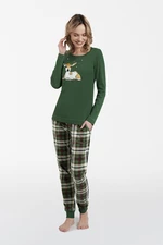 Zonda women's pajamas - long sleeves, long legs - green/print