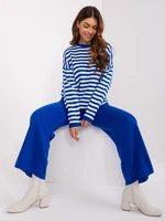 Cobalt and ecru set with striped sweater