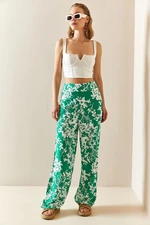 XHAN Green Floral Pattern Loose Pants