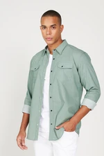AC&Co / Altınyıldız Classics Men's Green Slim Fit Narrow Cut Classic Collar Cotton Shirt