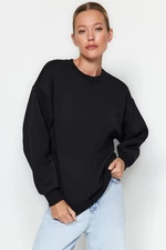 Trendyol Black Thick Fleece Regular/Normal Fit Crew Neck Basic Knitted Sweatshirt