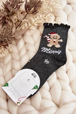 Dámské lesklé vánoční ponožky černé