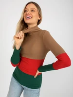 Basic dark camel red blouse with ribbed turtleneck