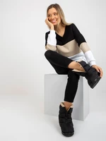 Basic black-beige sweatshirt with neckline