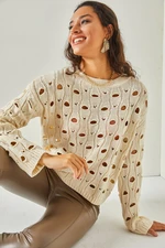 Olalook Women's Ecru Large Hole Knitwear Sweater