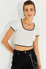 Cool & Sexy Women's White Piped Crop Top
