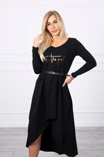 Dress with a decorative belt and inscription of black color