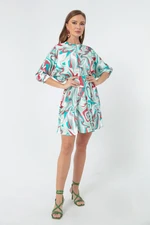 Lafaba Women's Green Patterned Mini Satin Dress