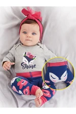 Denokids Fox Baby Girl Gray Body Navy Blue Pink Leggings-Pants Set