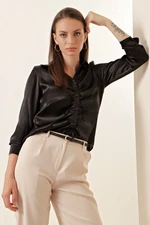 Bigdart 20112 Pleated Satin Shirt - Black