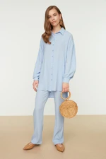 Trendyol Light Blue Long Back Wide Leg Shirt-Pants Weave Suit