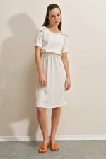 Bigdart 2375 Button Detailed Knitted Dress - White